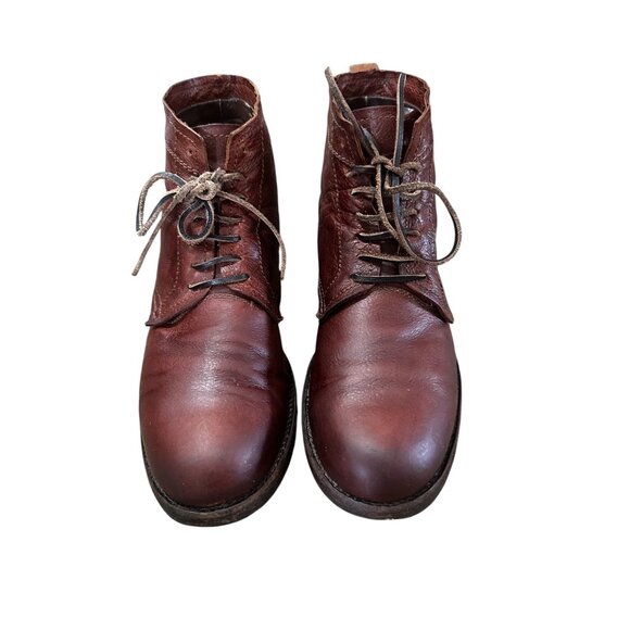 FRYE Leather Combat Boots Men 8.5 Brown Lace Up Distressed Office Vibram Outsole - Picture 5 of 16